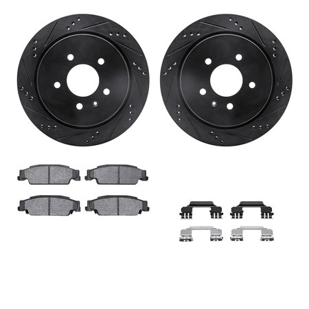 DYNAMIC FRICTION CO 8512-46009, Rotors-Drilled and Slotted-Black w/ 5000 Advanced Brake Pads incl. Hardware, Zinc Coated 8512-46009